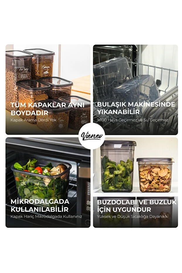 30'lu Peggy Dikdörtgen Saklama Kutusu Seti 6x(1,9 1,5 1,15 0,8 0,4 LİTRE) Serigrafi Etiketli